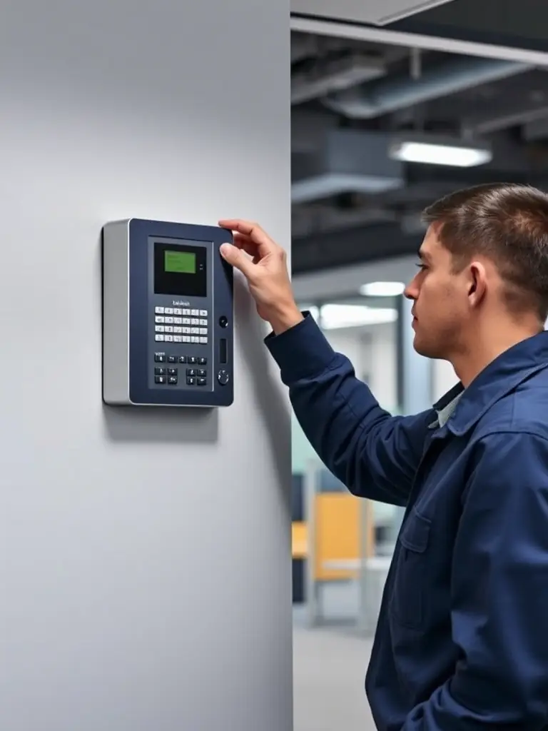 A commercial locksmith installs a high-security access control system in an office building, enhancing security and managing employee access efficiently.