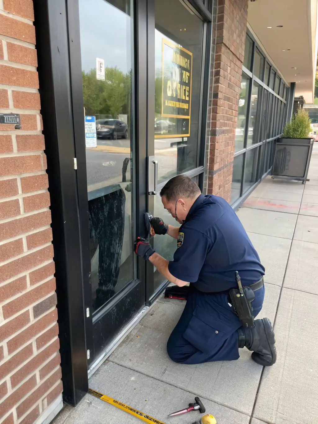 A locksmith expertly repairs a damaged residential door lock, using specialized tools to ensure smooth operation and enhanced security for the home.